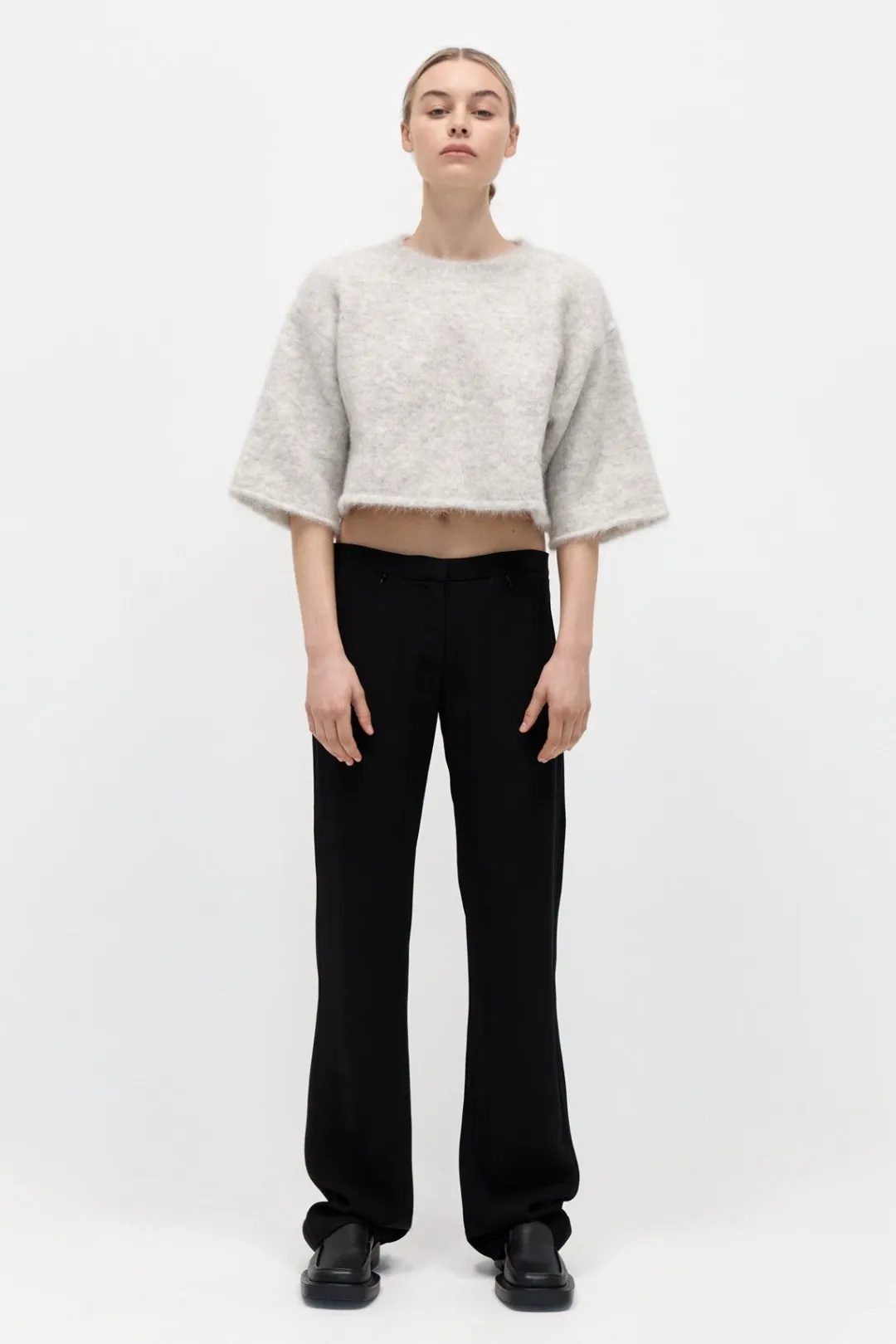 Tops*St. Agni Alpaca Cropped Tee - Light Grey
