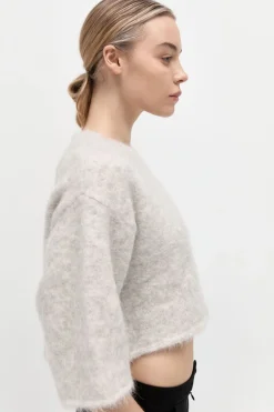 Knitwear*St. Agni Alpaca Cropped Tee - Light Grey
