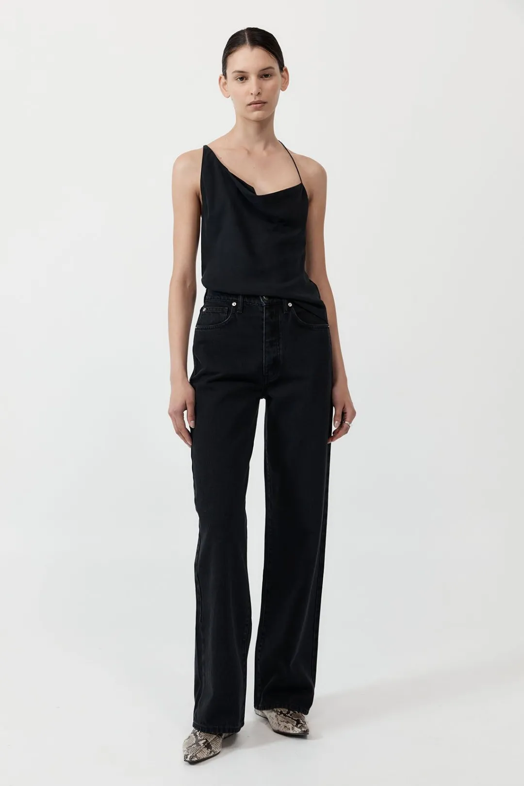 Tops*St. Agni Asymm Drape Top - Washed Black