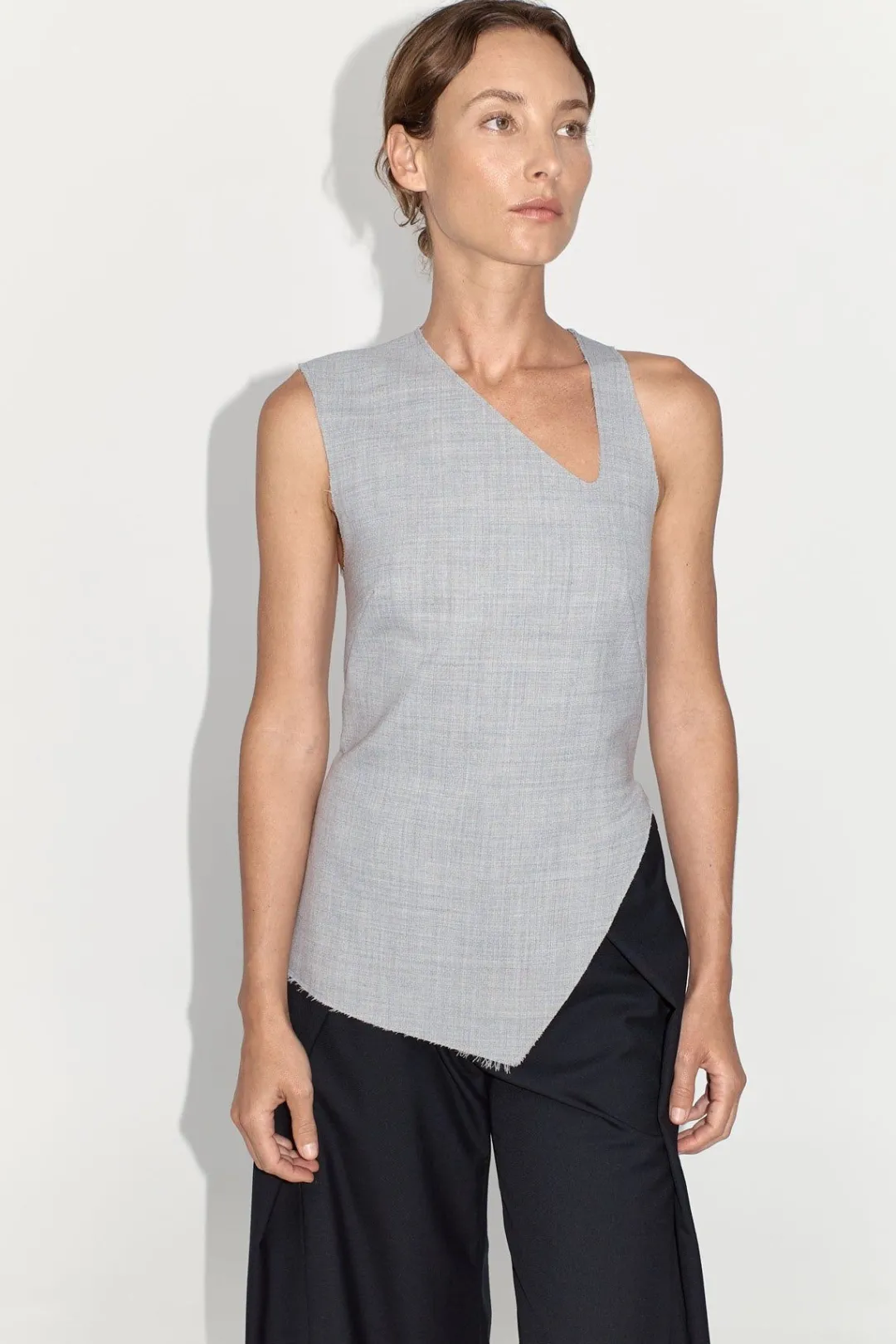 Tops*St. Agni Asymmetrical Neck Top - Grey Heather