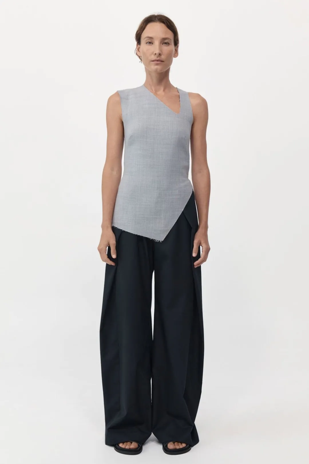 Tailoring*St. Agni Asymmetrical Neck Top - Grey Heather