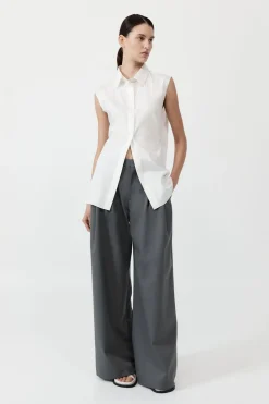 Shirts*St. Agni Cotton Belted Sleeveless Shirt - White