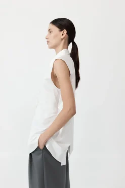 Shirts*St. Agni Cotton Belted Sleeveless Shirt - White