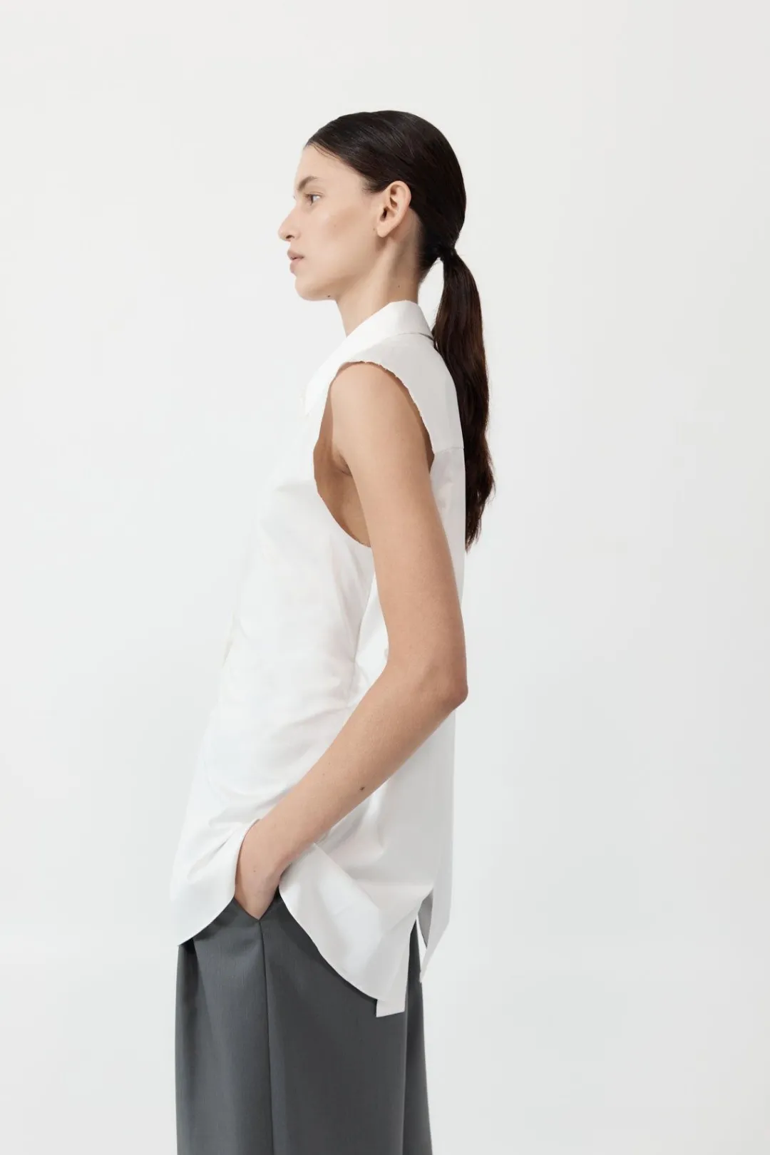 Shirts*St. Agni Cotton Belted Sleeveless Shirt - White