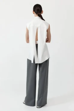 Shirts*St. Agni Cotton Belted Sleeveless Shirt - White