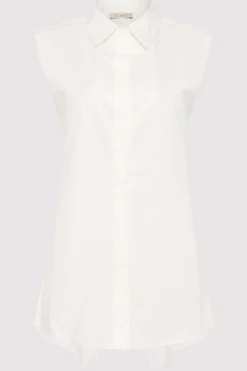 Shirts*St. Agni Cotton Belted Sleeveless Shirt - White