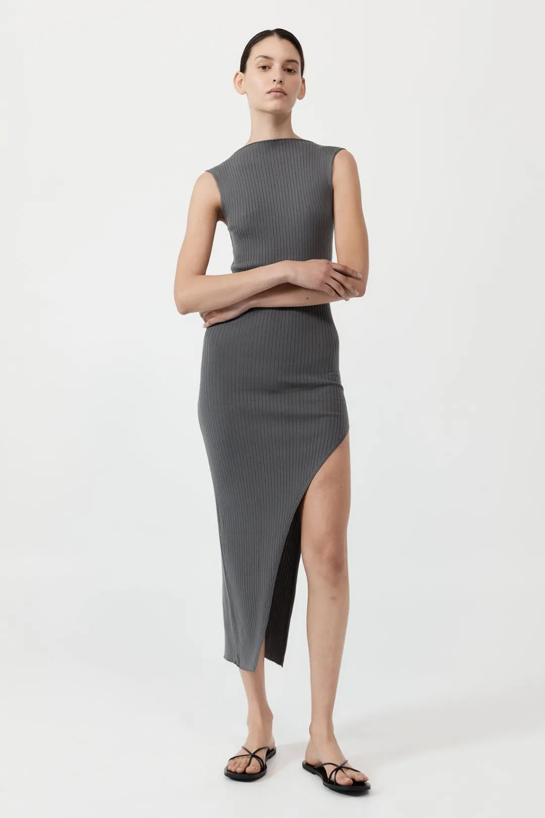 Knitwear*St. Agni Cut Away Knit Dress - Stone Grey