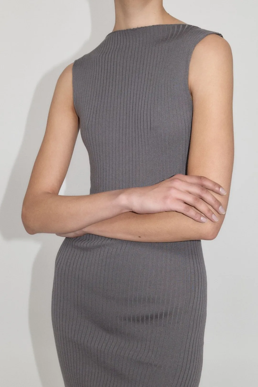 Dresses*St. Agni Cut Away Knit Dress - Stone Grey