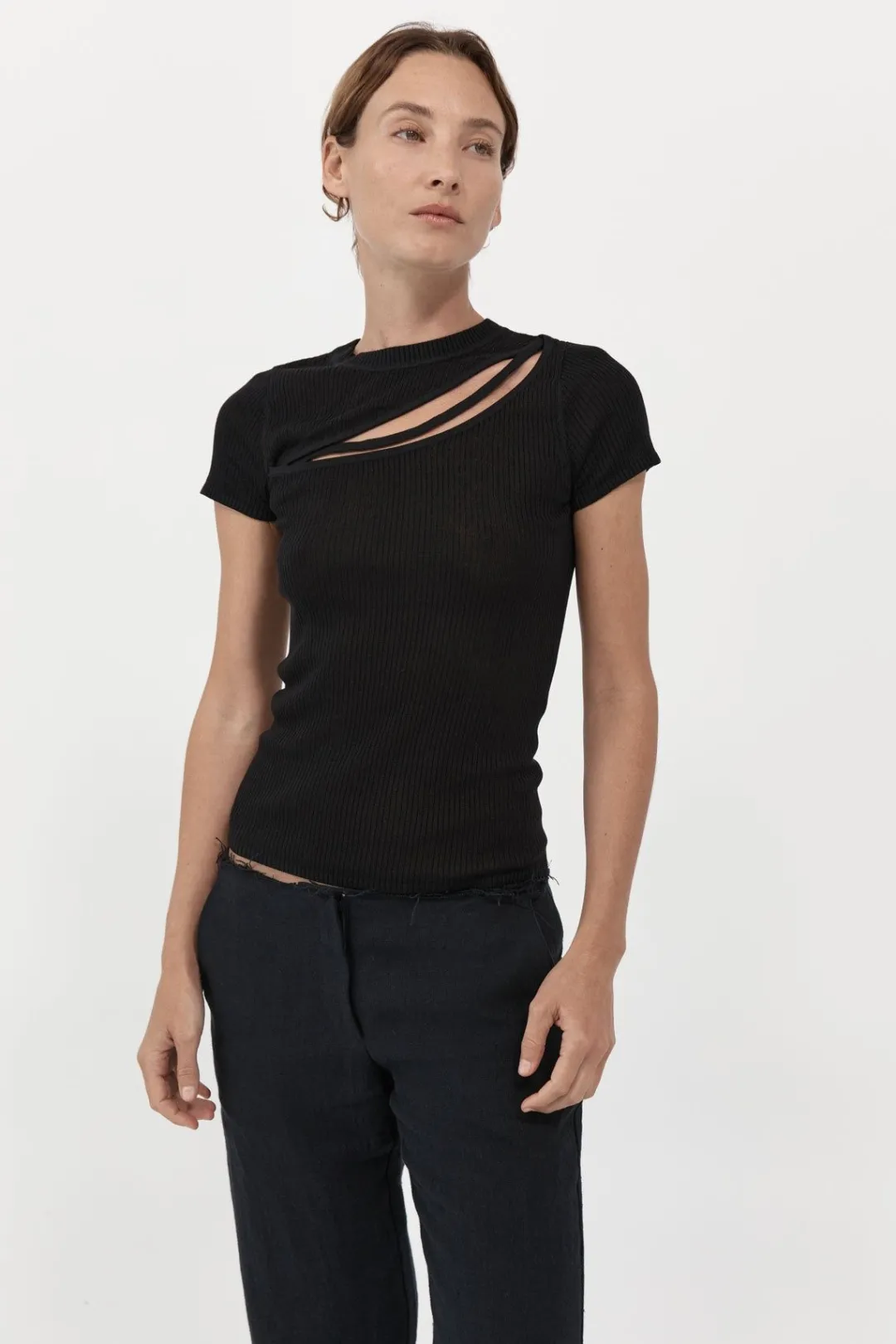 Tops*St. Agni Cut Out Knit Tee - Black