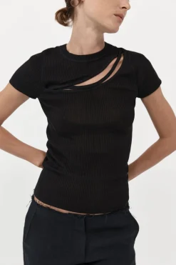 Tops*St. Agni Cut Out Knit Tee - Black