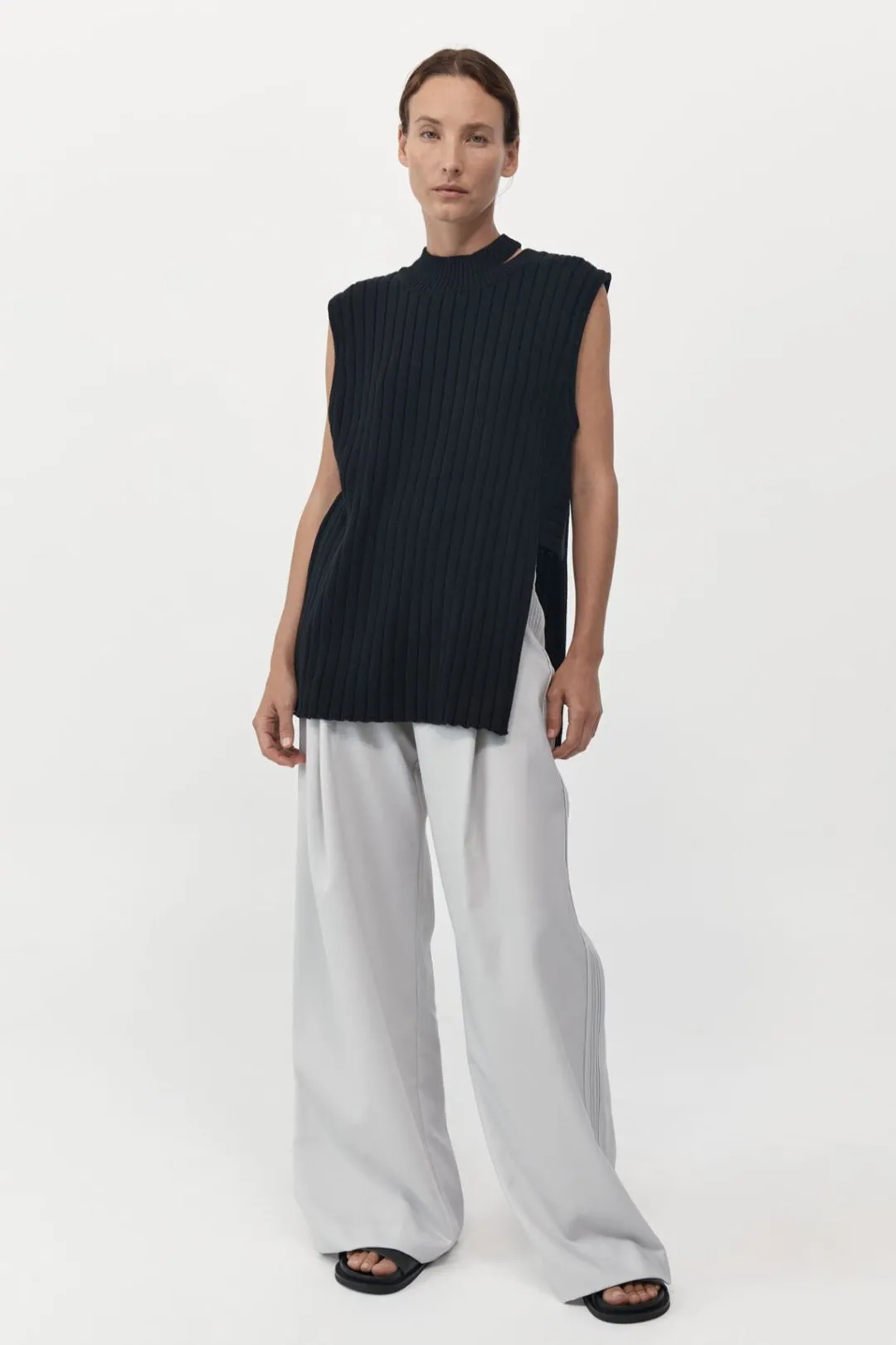 Knitwear*St. Agni Deconstructed Rib Knit Tunic - Black