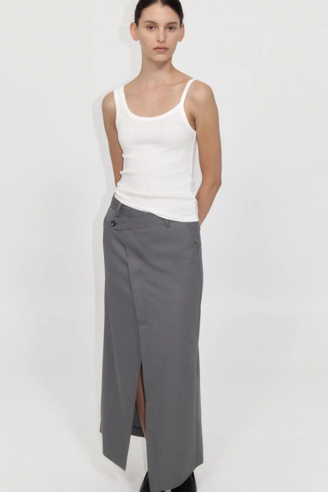 Tailoring*St. Agni Deconstructed Waist Maxi Skirt - Pewter Grey