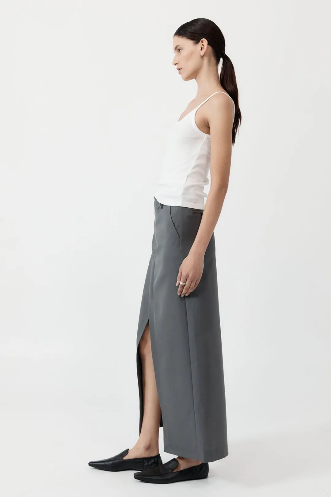 Skirts*St. Agni Deconstructed Waist Maxi Skirt - Pewter Grey