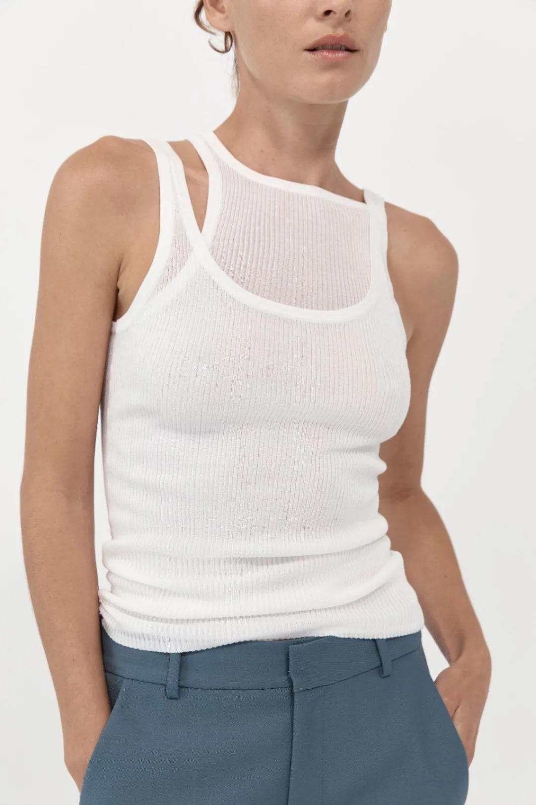 Basics*St. Agni Double Layer Knit Singlet - White