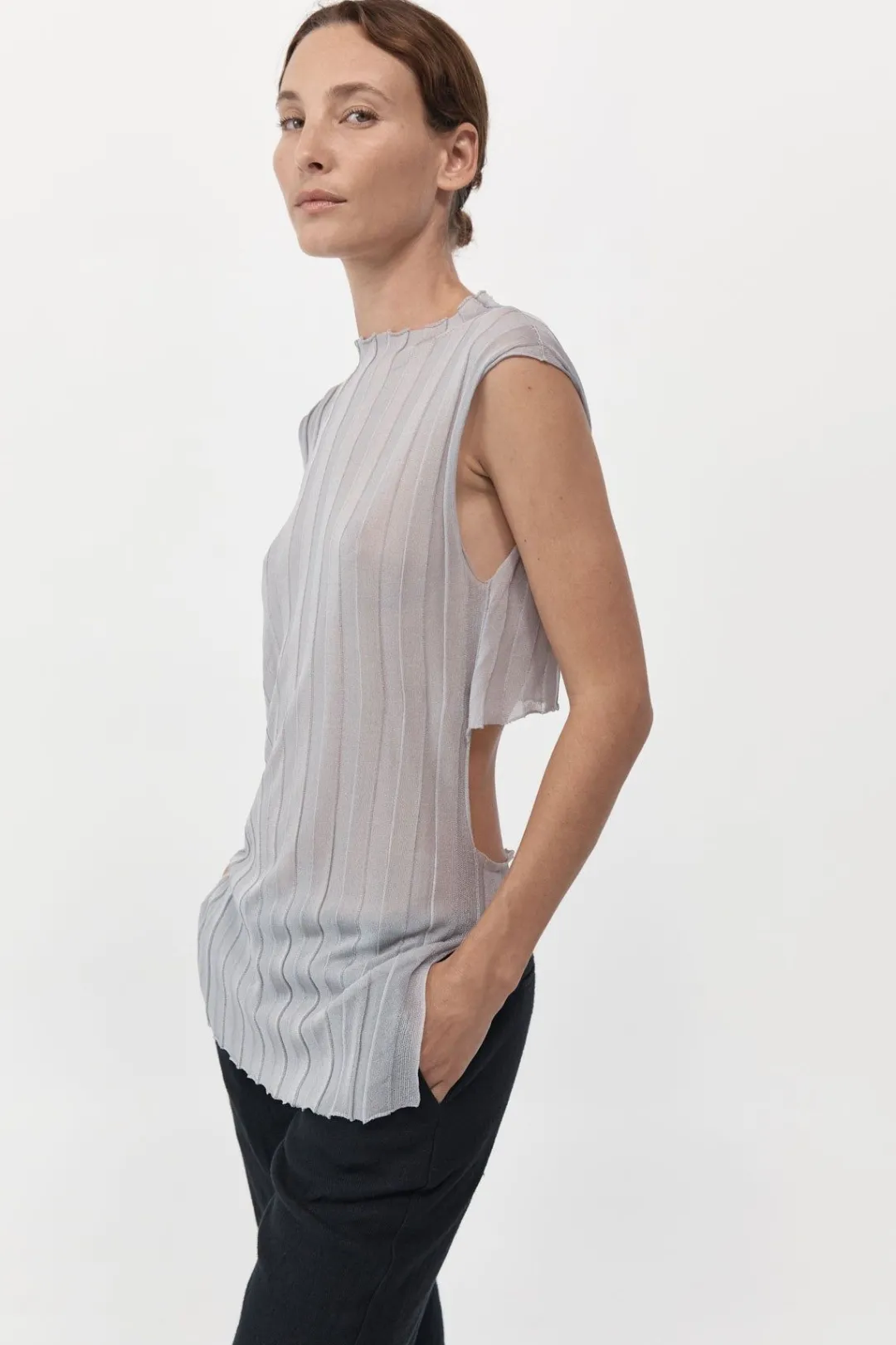 Knitwear*St. Agni Fine Pleat Knit Top - Silver