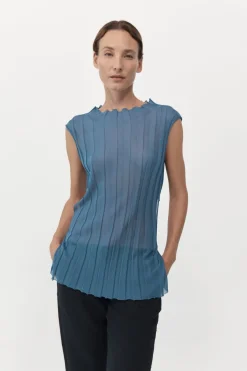 Tops*St. Agni Fine Pleat Knit Top - Steel Blue