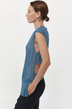 Tops*St. Agni Fine Pleat Knit Top - Steel Blue