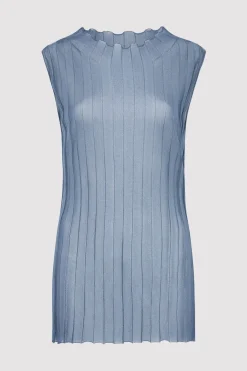 Tops*St. Agni Fine Pleat Knit Top - Steel Blue