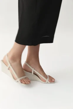 Heels*St. Agni Fine Strap Sling Back Wedge - Cool White