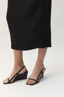 Heels*St. Agni Fine Strap Sling Back Wedge - Black