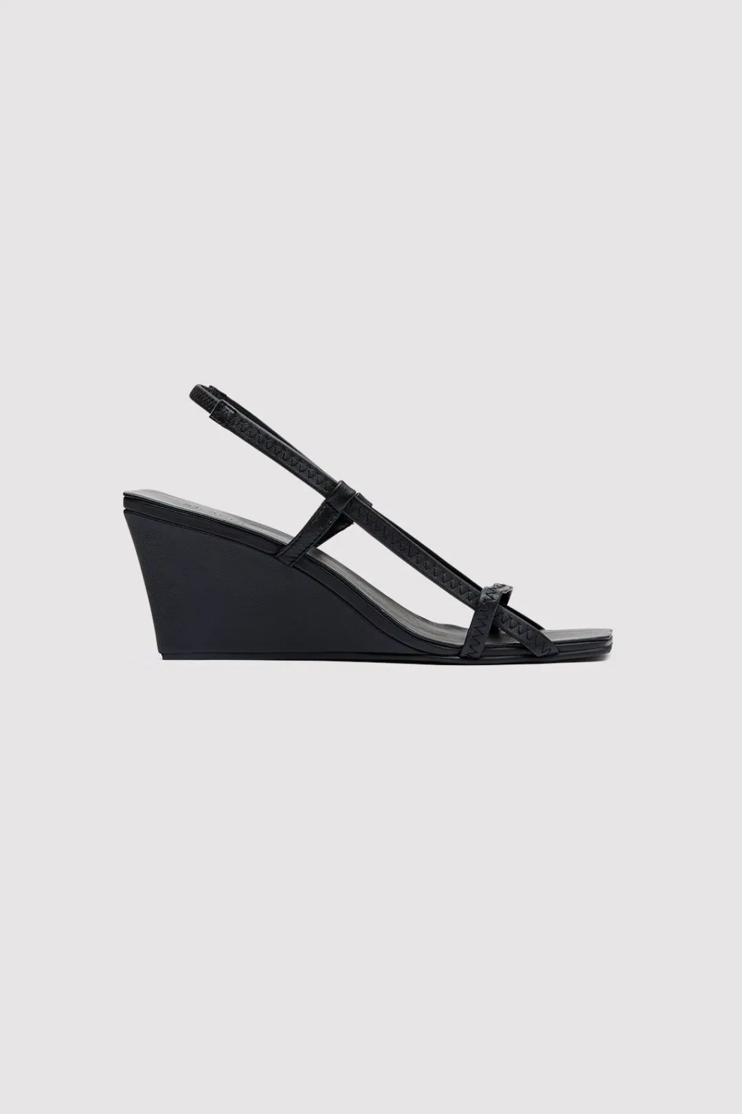Heels*St. Agni Fine Strap Sling Back Wedge - Black
