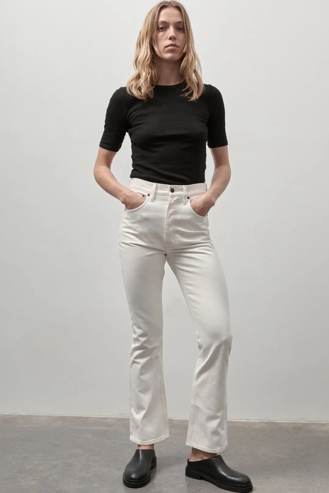 Pants*St. Agni High Waist Crop Flare Jeans - Off White