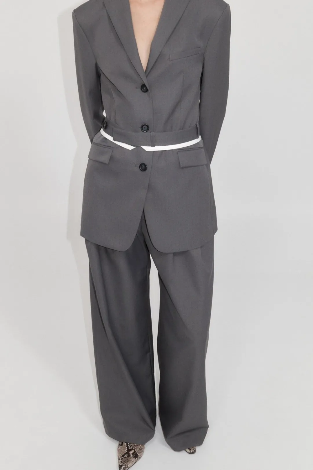 Jackets*St. Agni Homme Belted Blazer - Pewter Grey
