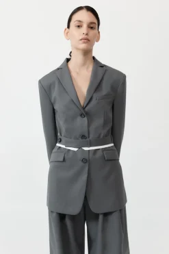 Jackets*St. Agni Homme Belted Blazer - Pewter Grey