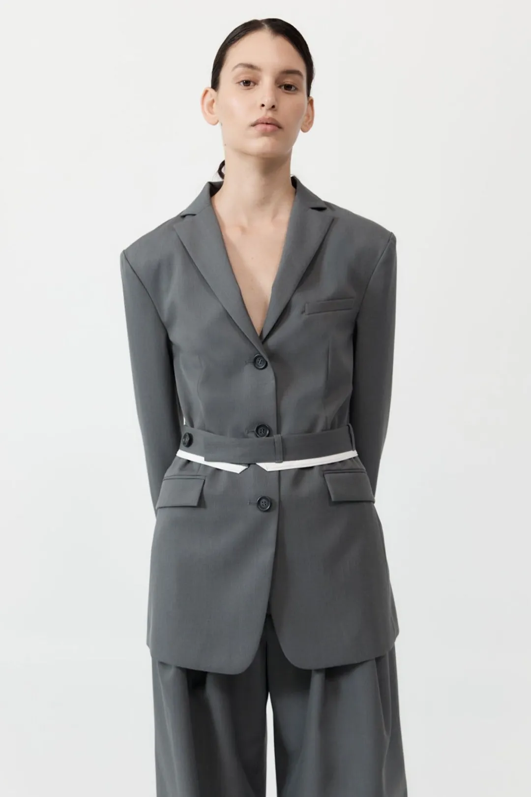 Jackets*St. Agni Homme Belted Blazer - Pewter Grey