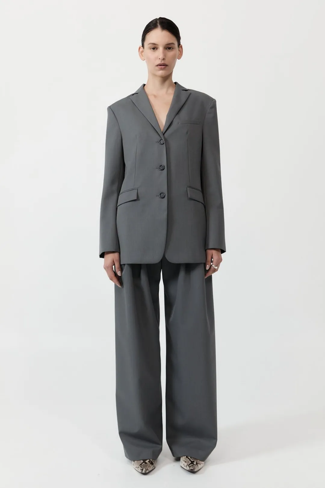 Jackets*St. Agni Homme Belted Blazer - Pewter Grey