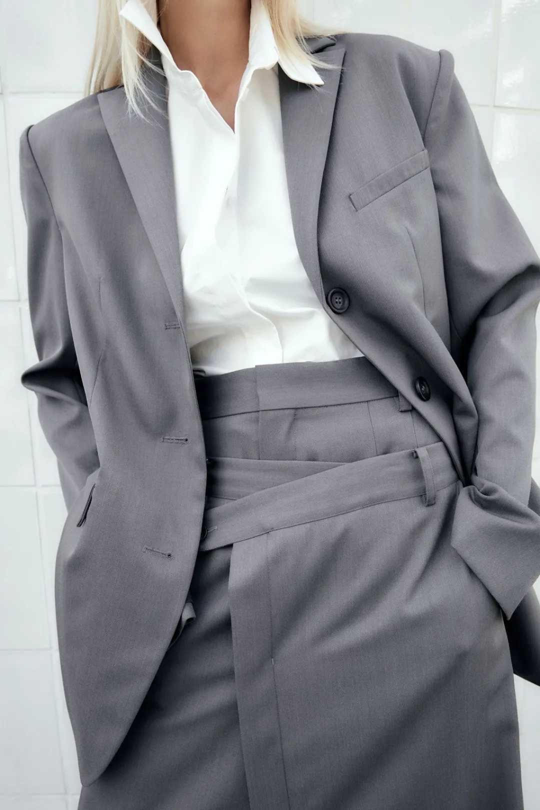 Jackets*St. Agni Homme Belted Blazer - Pewter Grey