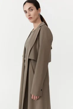 Jackets*St. Agni Layered Wool Trench - Kelp