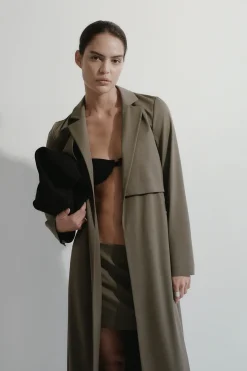 Jackets*St. Agni Layered Wool Trench - Kelp