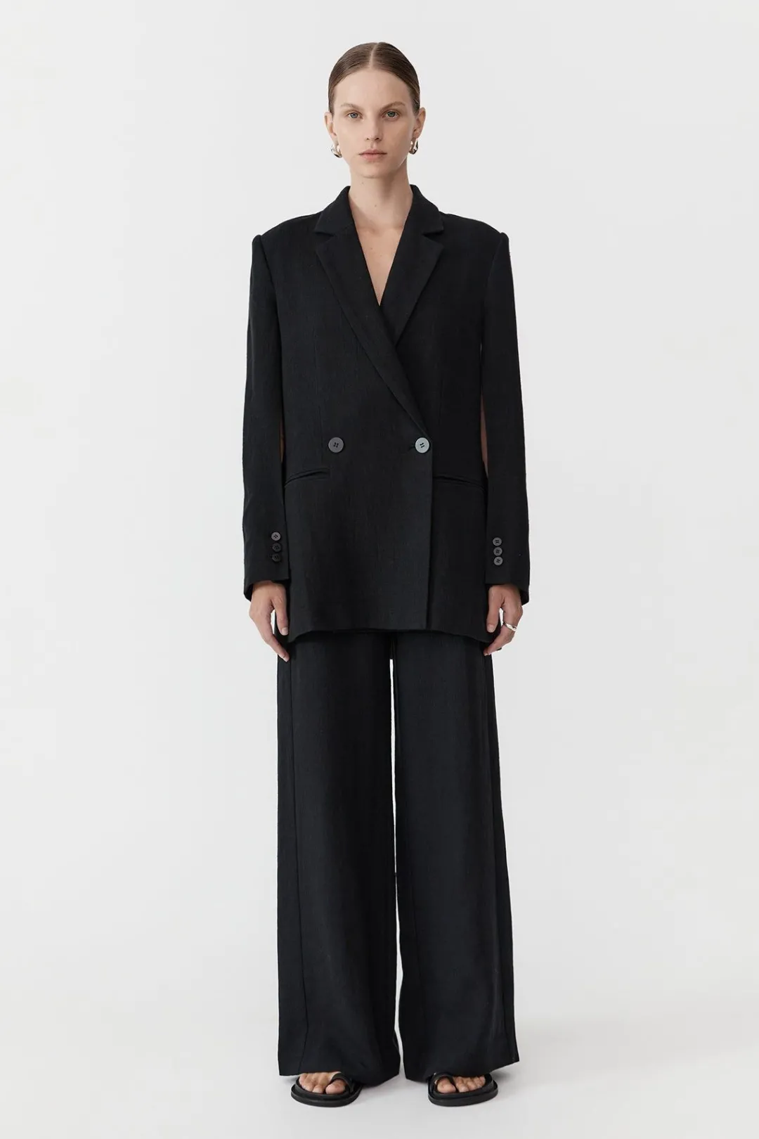 Tailoring*St. Agni Linen Split Sleeve Blazer - Black
