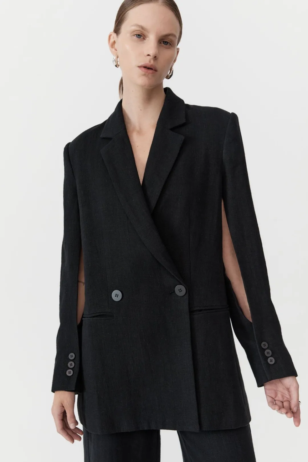 Tailoring*St. Agni Linen Split Sleeve Blazer - Black
