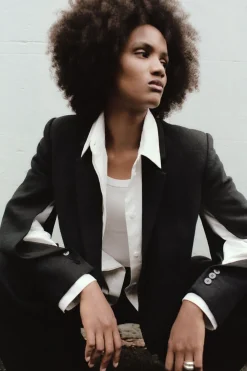 Tailoring*St. Agni Linen Split Sleeve Blazer - Black