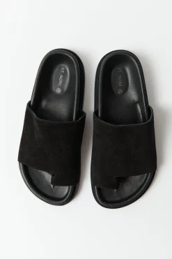 Unisex*St. Agni Loe Suede Slide - Black