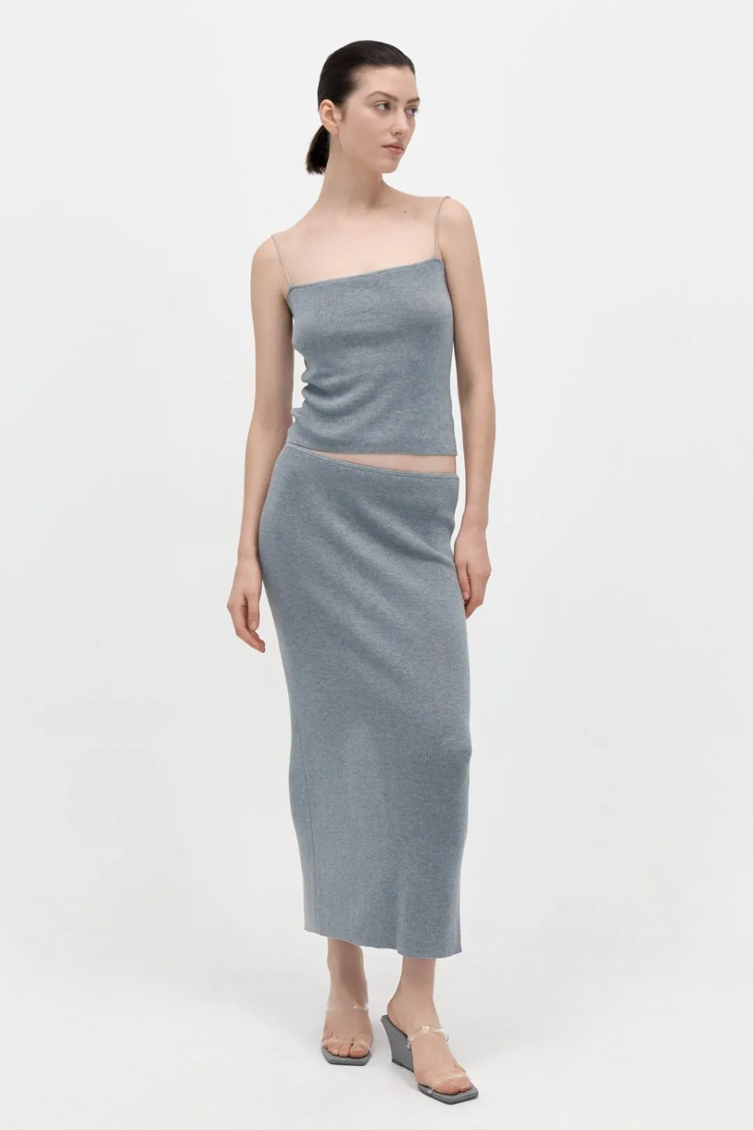 Knitwear*St. Agni Low Waist Knit Skirt - Grey Marle