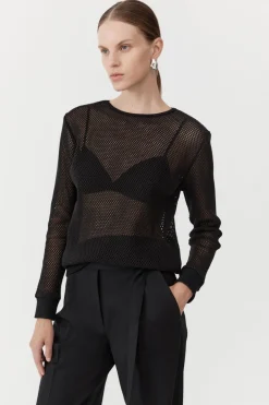 Tops*St. Agni Mesh Long Sleeve Top - Black