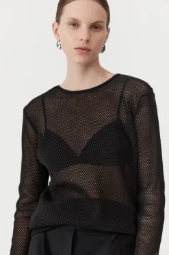 Knitwear*St. Agni Mesh Long Sleeve Top - Black