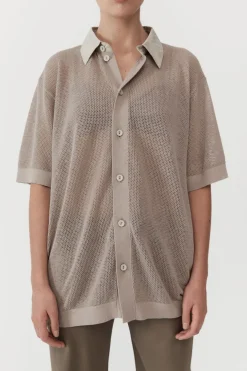 Tops*St. Agni Mesh Short Sleeve Shirt - Fog