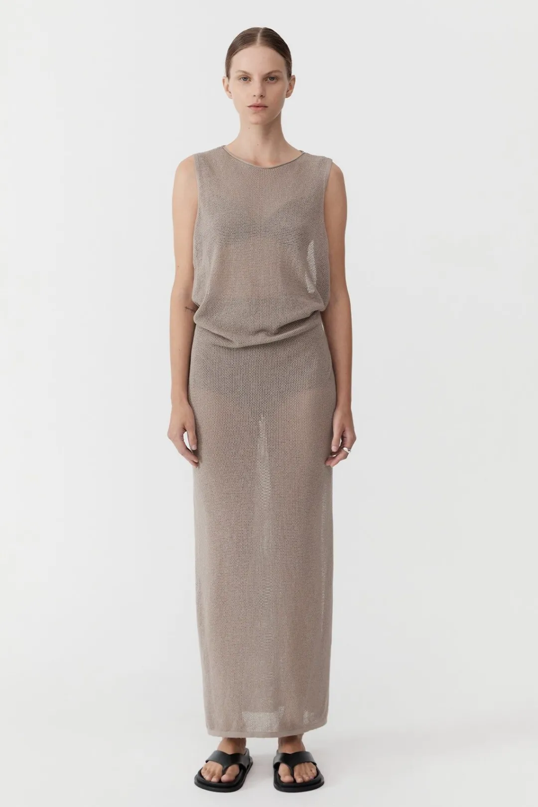Dresses*St. Agni Mesh Tuck Back Maxi Dress - Fog