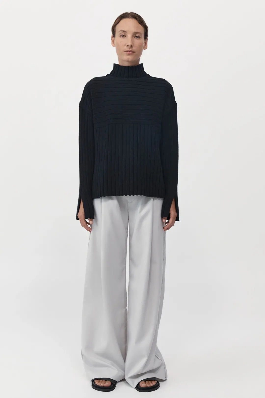 Knitwear*St. Agni Mock Neck Rib Knit Jumper - Black