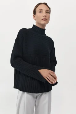 Jumpers*St. Agni Mock Neck Rib Knit Jumper - Black