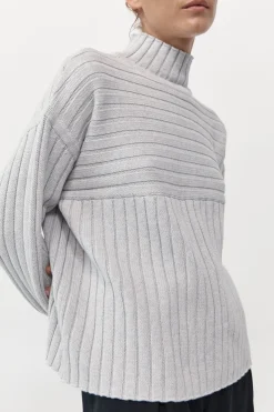 Knitwear*St. Agni Mock Neck Rib Knit Jumper - Soft Grey