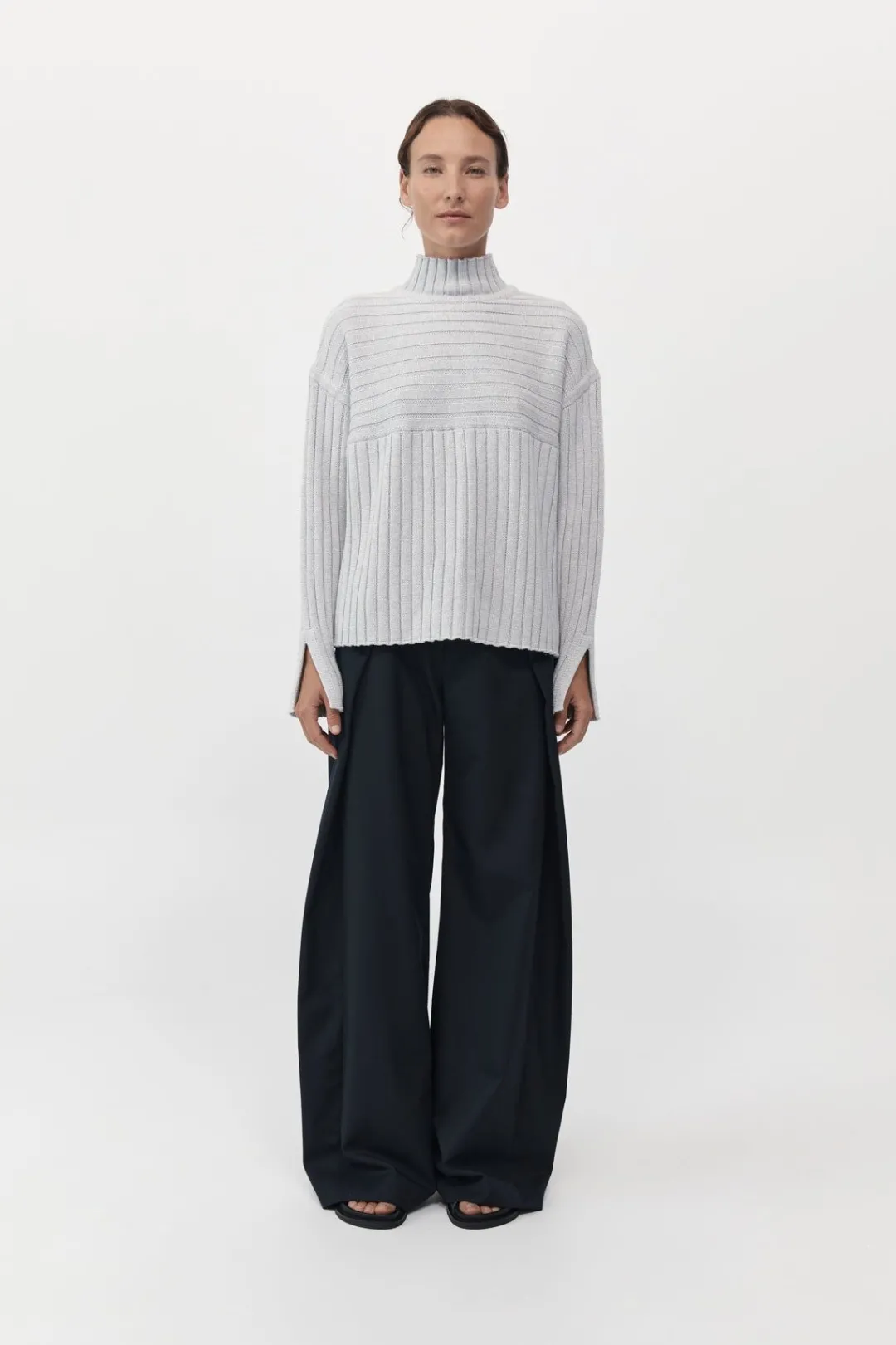Knitwear*St. Agni Mock Neck Rib Knit Jumper - Soft Grey