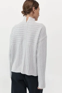 Knitwear*St. Agni Mock Neck Rib Knit Jumper - Soft Grey