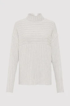 Knitwear*St. Agni Mock Neck Rib Knit Jumper - Soft Grey