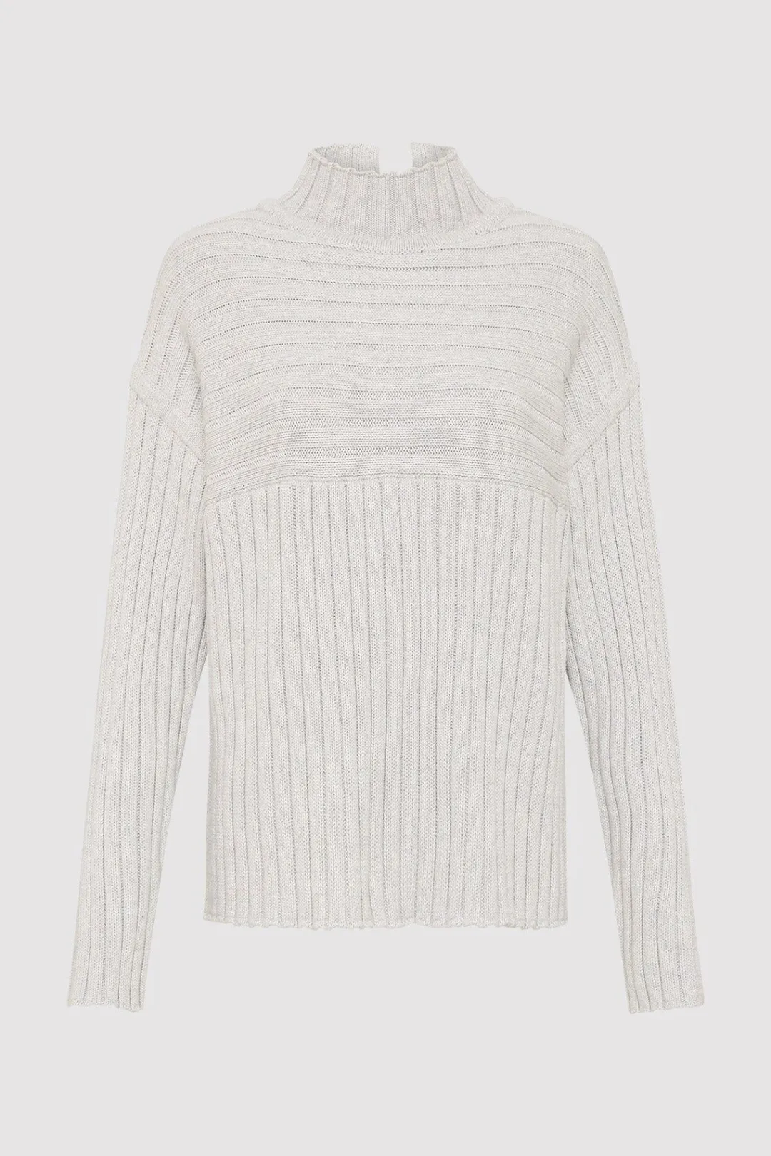 Knitwear*St. Agni Mock Neck Rib Knit Jumper - Soft Grey
