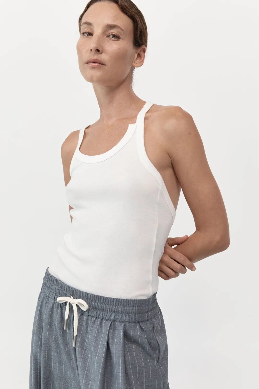 Basics*St. Agni Organic Cotton Abstract Singlet - White